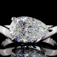 14K White Gold East-West Pear Shape Solitaire Ring with 2.57 Carat Lab Grown D VVS1 Diamond - IGI Certified - Covaloro Fine Jewelry