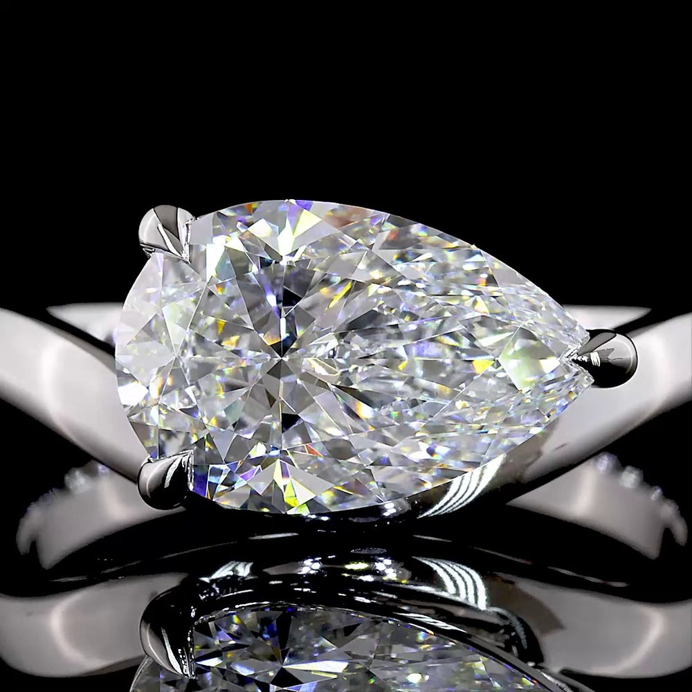14K White Gold East-West Pear Shape Solitaire Ring with 2.57 Carat Lab Grown D VVS1 Diamond - IGI Certified - Covaloro Fine Jewelry