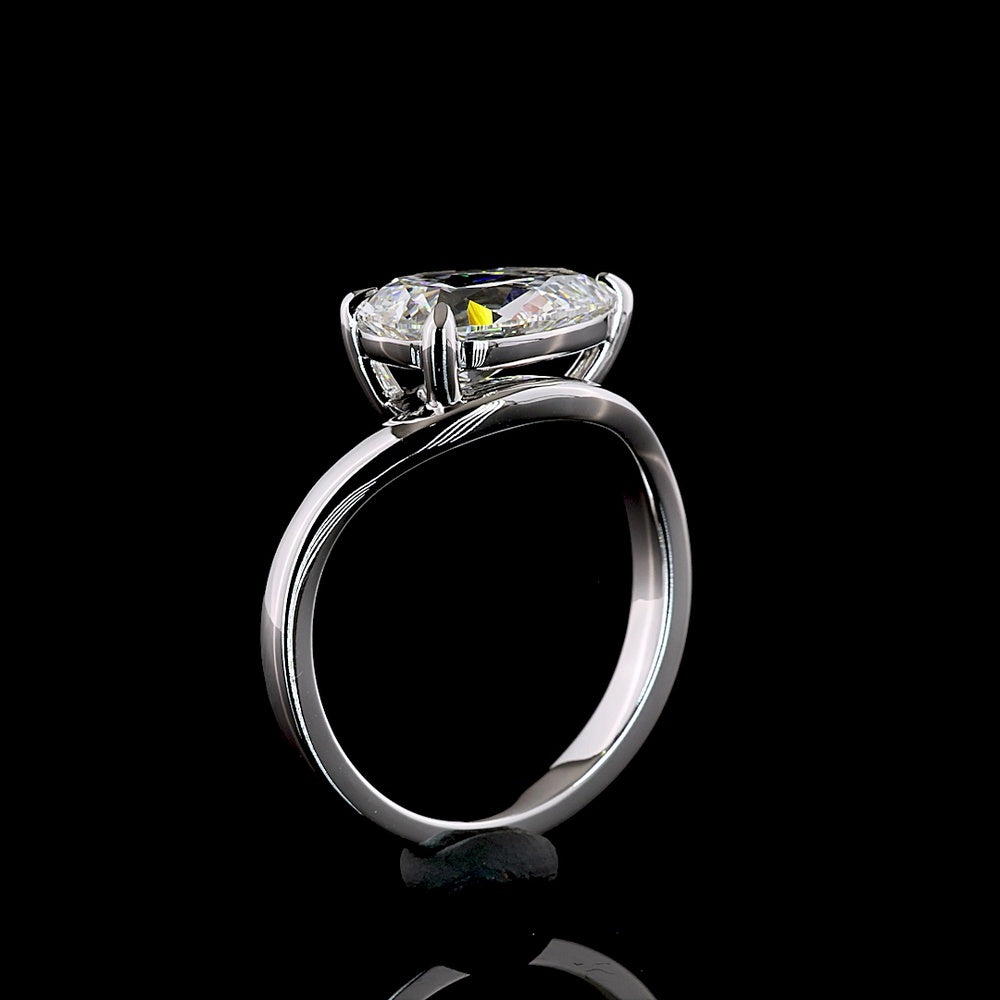 14K White Gold East-West Pear Shape Solitaire Ring with 2.57 Carat Lab Grown D VVS1 Diamond - IGI Certified - Covaloro Fine Jewelry