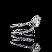 14K White Gold East-West Pear Shape Solitaire Ring with 5.85 Total Carat Lab Diamonds (5.12 Carats Center) - IGI Certified E VS1 - Covaloro Fine Jewelry