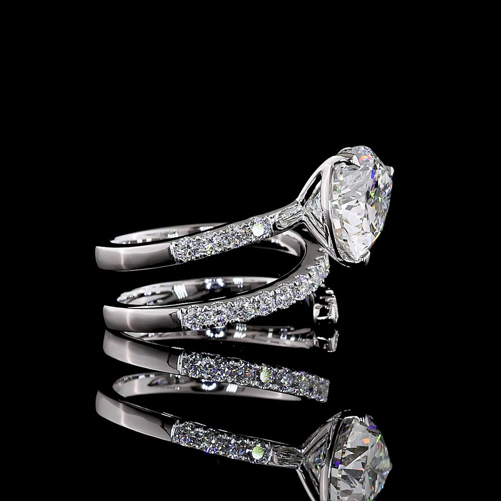 14K White Gold East-West Pear Shape Solitaire Ring with 5.85 Total Carat Lab Diamonds (5.12 Carats Center) - IGI Certified E VS1 - Covaloro Fine Jewelry