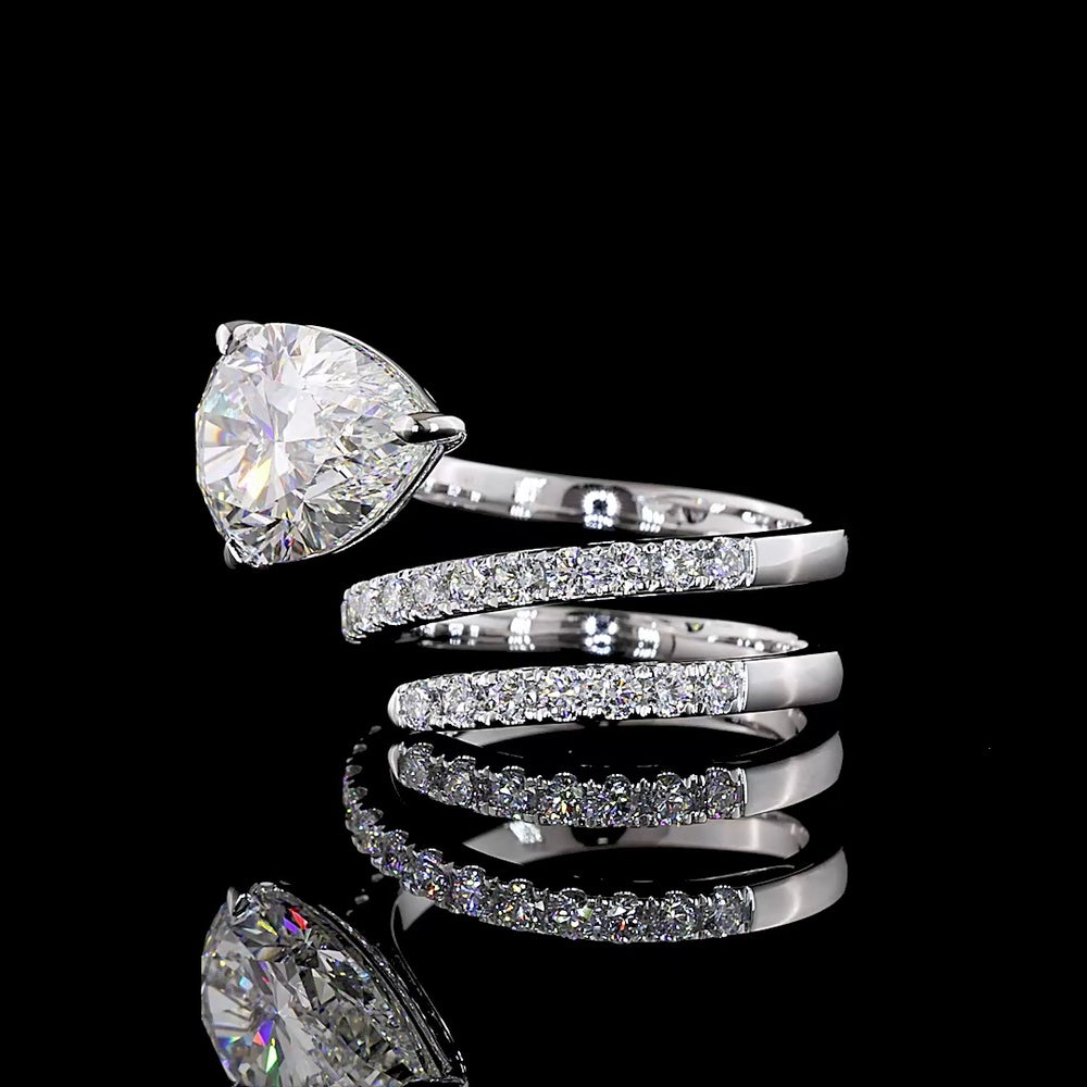 14K White Gold East-West Pear Shape Solitaire Ring with 5.85 Total Carat Lab Diamonds (5.12 Carats Center) - IGI Certified E VS1 - Covaloro Fine Jewelry