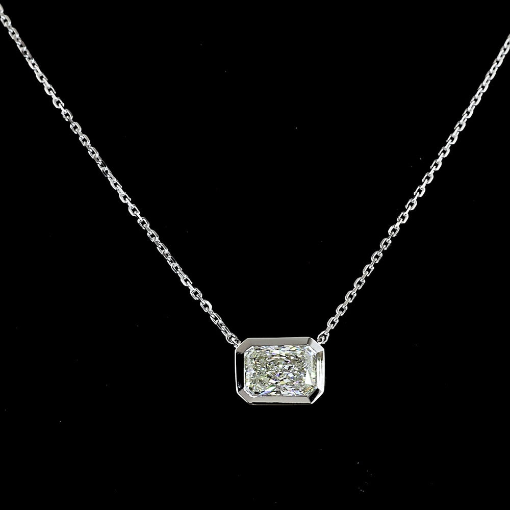 14K White Gold East-West Radiant Cut Lab Diamond Solitaire Pendant - 1.03 Carat Total Weight, E-F Color, VS1 Clarity with IGI Certification - Covaloro Fine Jewelry