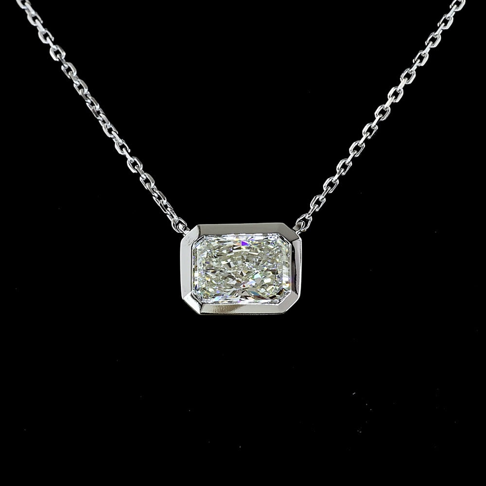 14K White Gold East-West Radiant Cut Lab Diamond Solitaire Pendant - 1.03 Carat Total Weight, E-F Color, VS1 Clarity with IGI Certification - Covaloro Fine Jewelry