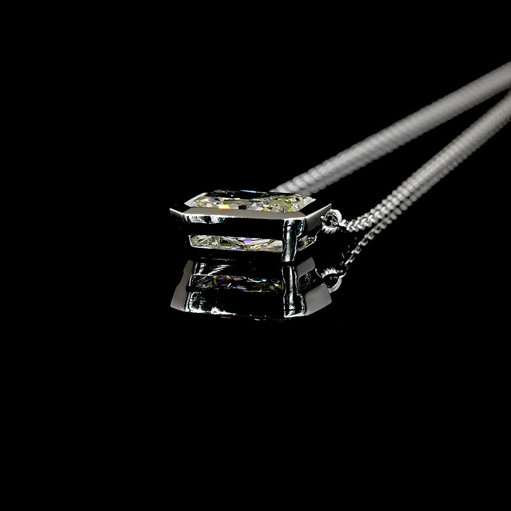 14K White Gold East-West Radiant Cut Lab Diamond Solitaire Pendant - 1.03 Carat Total Weight, E-F Color, VS1 Clarity with IGI Certification - Covaloro Fine Jewelry