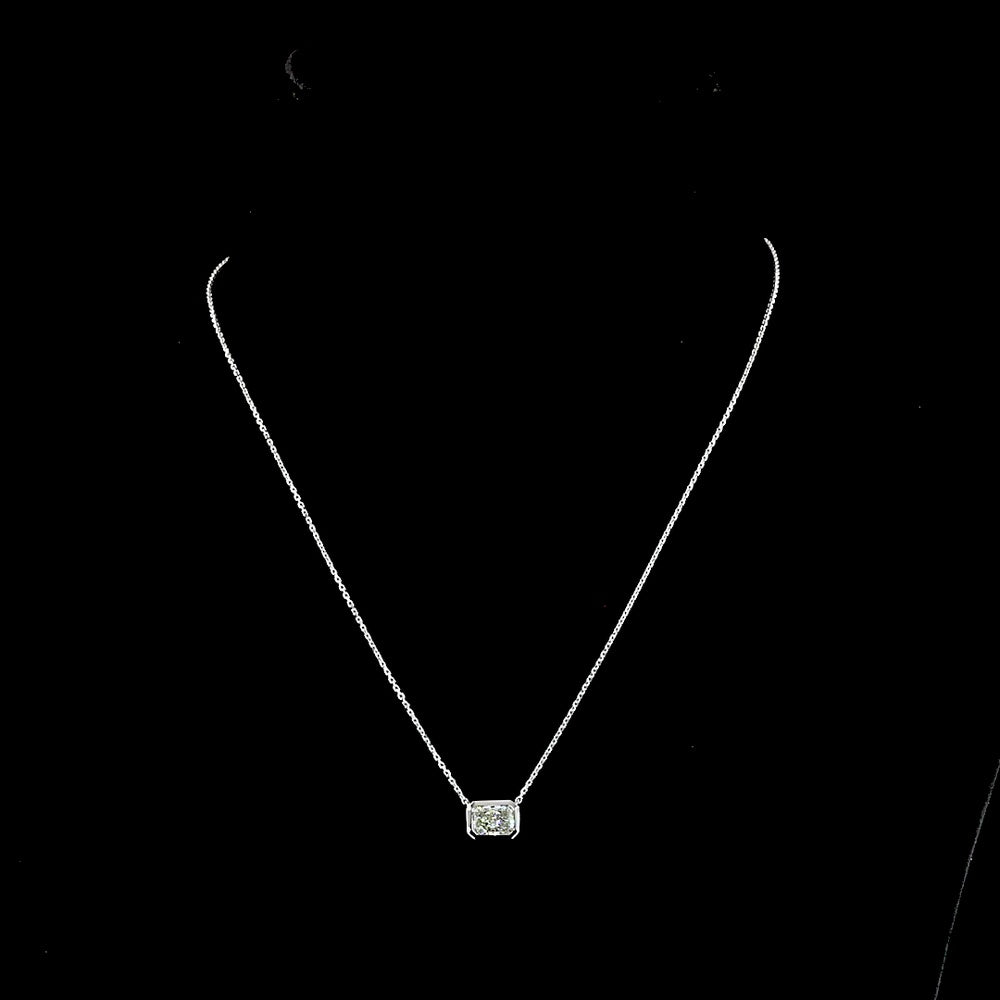 14K White Gold East-West Radiant Cut Lab Diamond Solitaire Pendant - 1.03 Carat Total Weight, E-F Color, VS1 Clarity with IGI Certification - Covaloro Fine Jewelry