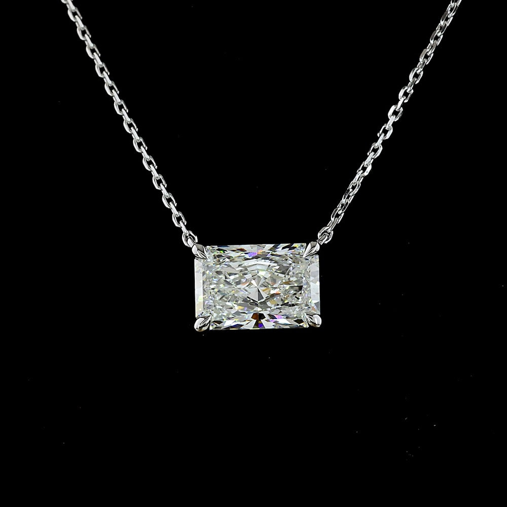 14K White Gold East-West Radiant Cut Lab Diamond Solitaire Pendant - 2.09 Carat Total Weight with IGI Certification - Covaloro Fine Jewelry