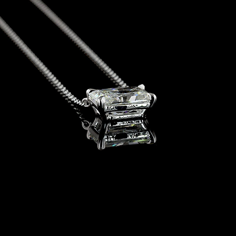 14K White Gold East-West Radiant Cut Lab Diamond Solitaire Pendant - 2.09 Carat Total Weight with IGI Certification - Covaloro Fine Jewelry