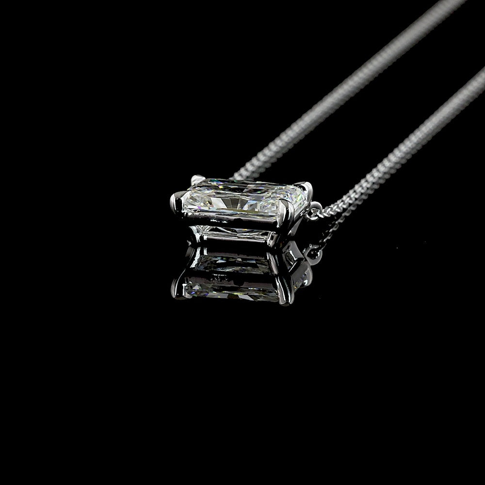 14K White Gold East-West Radiant Cut Lab Diamond Solitaire Pendant - 2.09 Carat Total Weight with IGI Certification - Covaloro Fine Jewelry