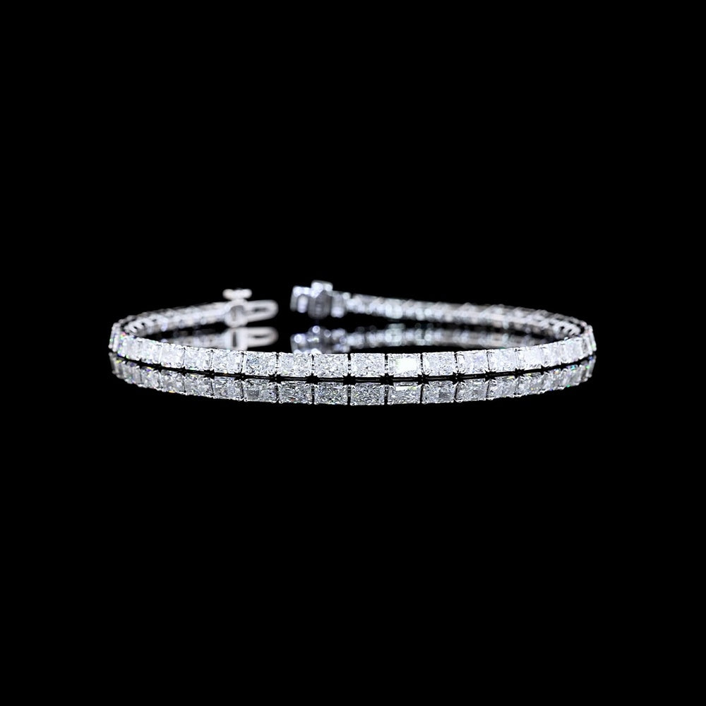 14K White Gold East-West Radiant Cut Lab Diamond Tennis Bracelet - 7.52 Carats Total Weight, E-F Color, VS Clarity - Covaloro Fine Jewelry