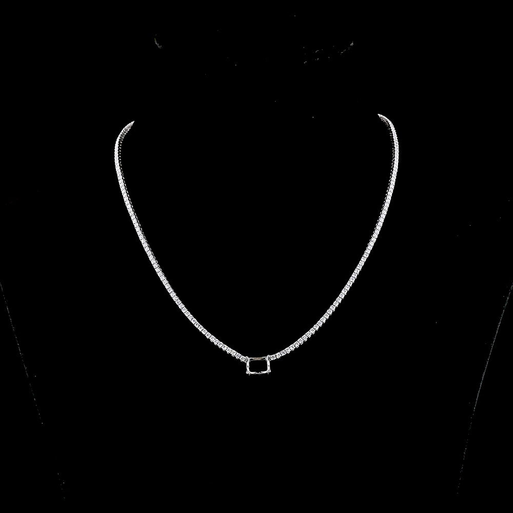 14K White Gold East-West Radiant Cut Lab Diamond Tennis Necklace with Brilliant Cut Accents - 5.86 Carats Total Diamond Weight - Covaloro Fine Jewelry