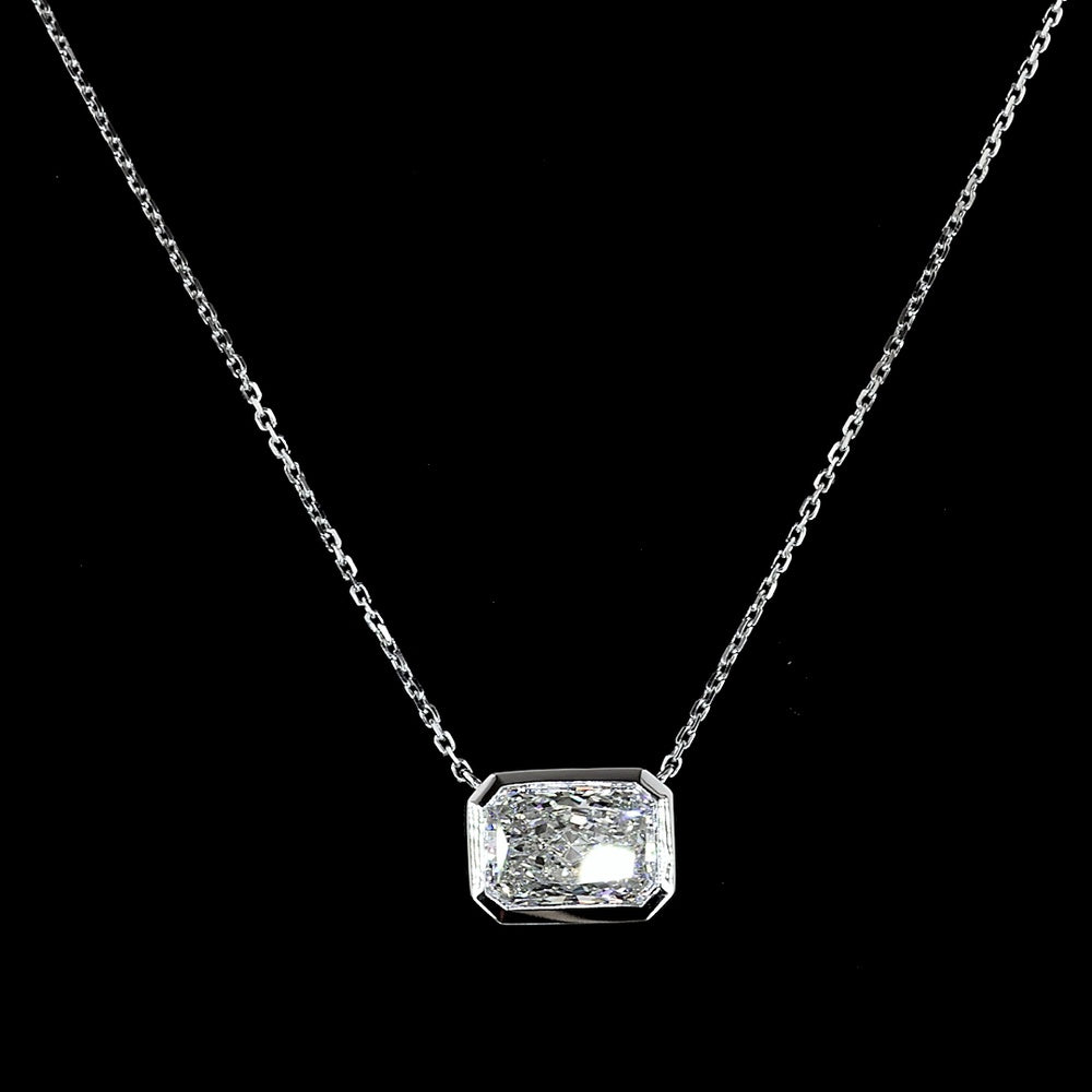 14K White Gold East-West Radiant Cut Solitaire Pendant with Bezel Set Lab Diamond - 2.02 Carats Total Diamond Weight - Covaloro Fine Jewelry