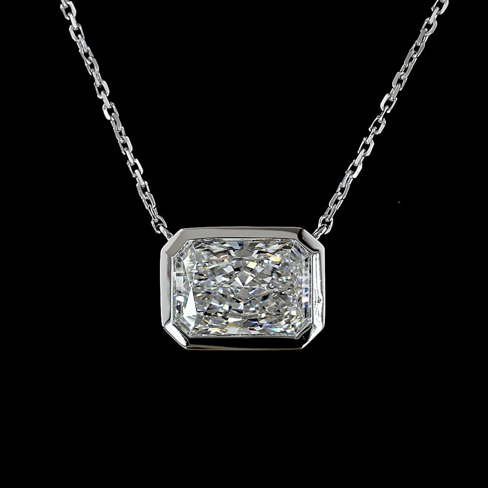 14K White Gold East-West Radiant Cut Solitaire Pendant with Bezel Set Lab Diamond - 2.02 Carats Total Diamond Weight - Covaloro Fine Jewelry