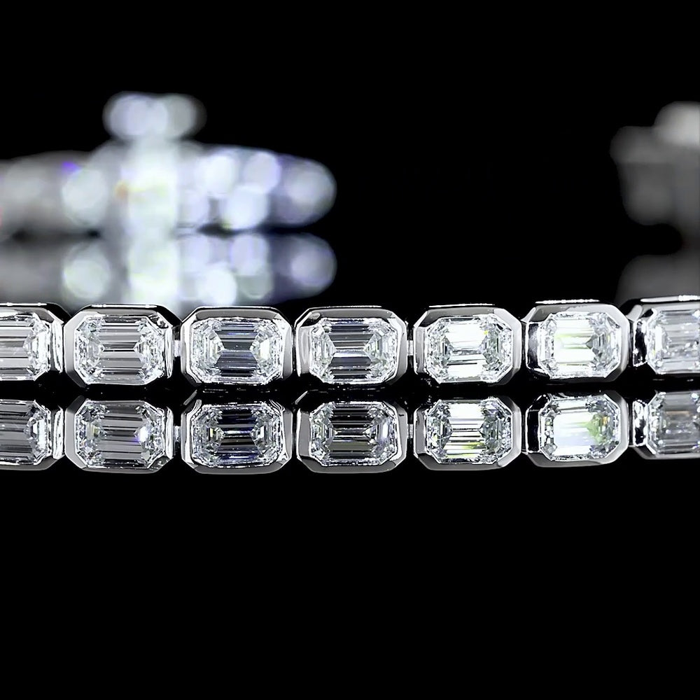 14K White Gold East-West Set Tennis Bracelet with 47 Bezel-Set Emerald Cut Lab Diamonds - 2.42 Carat Total Weight - Covaloro Fine Jewelry