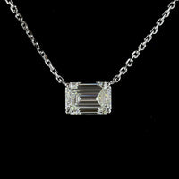 14K White Gold East-West Solitaire Pendant with 1.02 Carat Emerald Cut Lab Diamond - E-F Color, VS1 Clarity - Covaloro Fine Jewelry