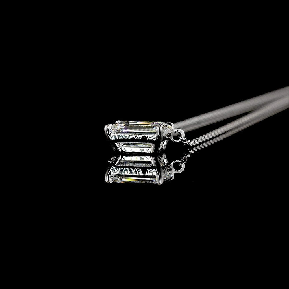 14K White Gold East-West Solitaire Pendant with 1.02 Carat Emerald Cut Lab Diamond - E-F Color, VS1 Clarity - Covaloro Fine Jewelry