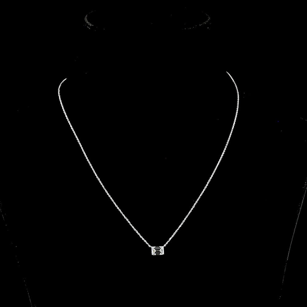 14K White Gold East-West Solitaire Pendant with 1.02 Carat Emerald Cut Lab Diamond - E-F Color, VS1 Clarity - Covaloro Fine Jewelry