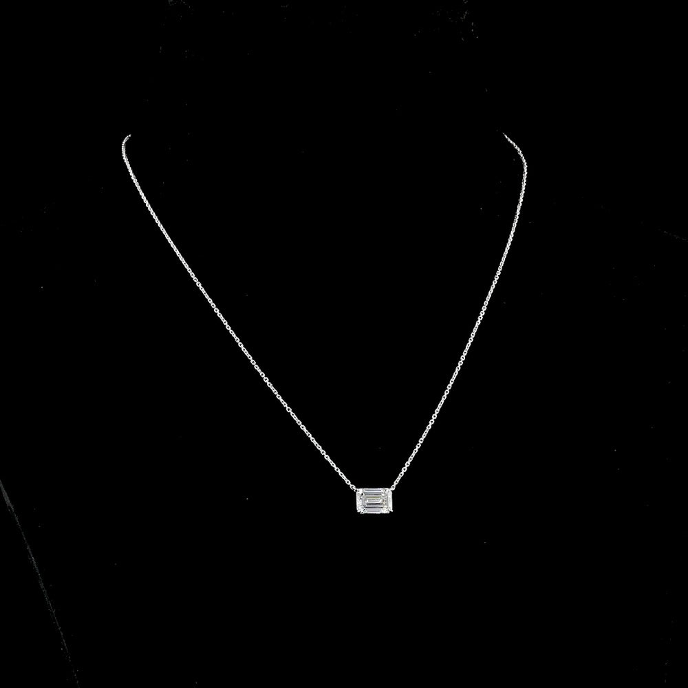 14K White Gold East-West Solitaire Pendant with 2.02 Carat Emerald Cut Lab Diamond - E Color VS1 Clarity IGI Certified - Covaloro Fine Jewelry