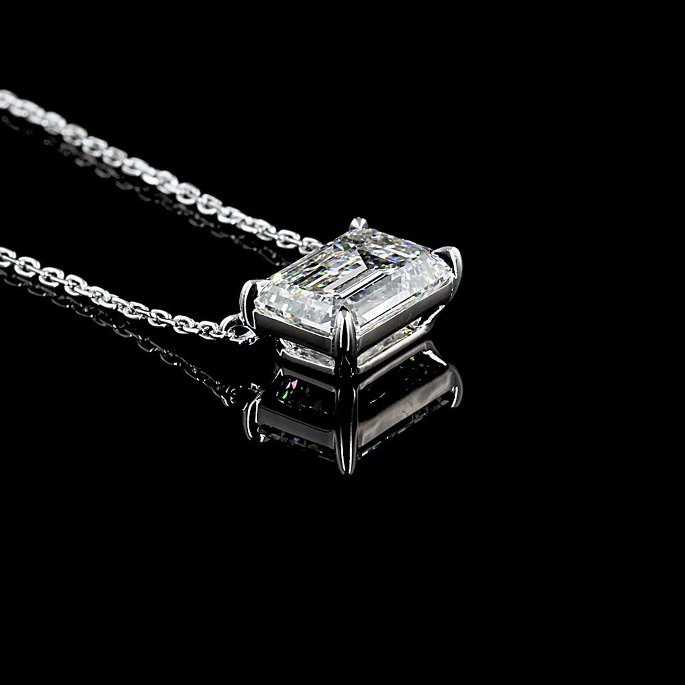 14K White Gold East-West Solitaire Pendant with 2.02 Carat Emerald Cut Lab Diamond - E Color VS1 Clarity IGI Certified - Covaloro Fine Jewelry