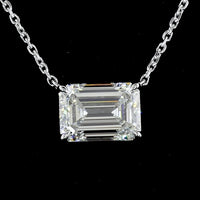 14K White Gold East-West Solitaire Pendant with 2.02 Carat Emerald Cut Lab Diamond - E Color VS1 Clarity IGI Certified - Covaloro Fine Jewelry