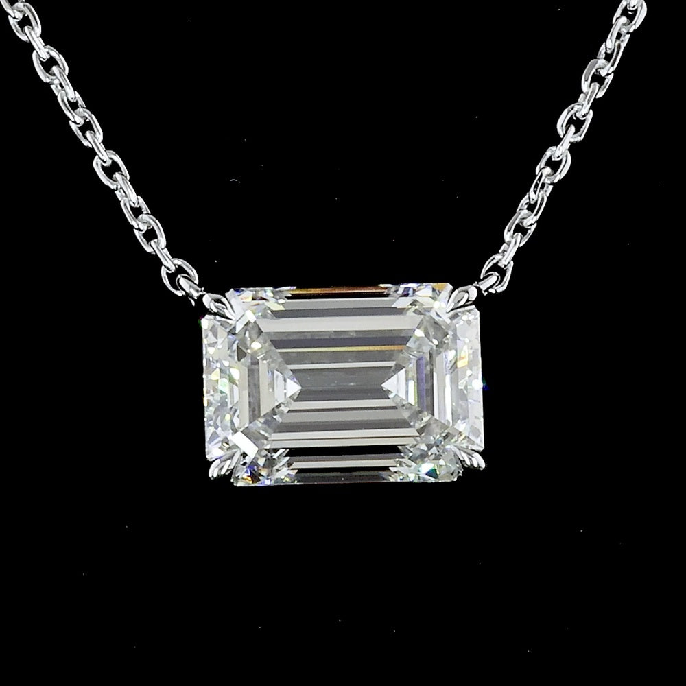 14K White Gold East-West Solitaire Pendant with 2.02 Carat Emerald Cut Lab Diamond - E Color VS1 Clarity IGI Certified - Covaloro Fine Jewelry