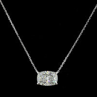14K White Gold East-West Solitaire Pendant with 3.05 Carat Cushion Brilliant Cut Lab Diamond - IGI Certified E-F VVS2 - Covaloro Fine Jewelry