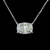 14K White Gold East-West Solitaire Pendant with 3.05 Carat Cushion Brilliant Cut Lab Diamond - IGI Certified E-F VVS2 - Covaloro Fine Jewelry