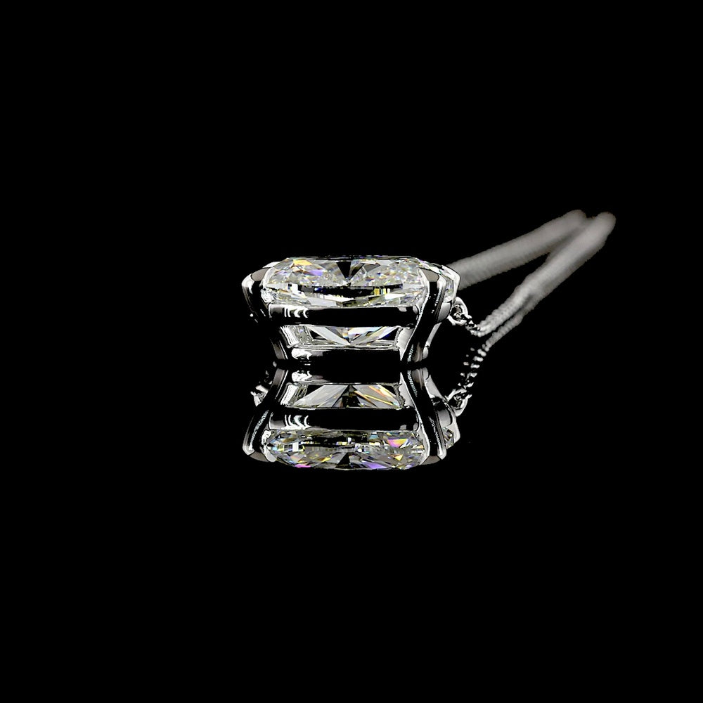 14K White Gold East-West Solitaire Pendant with 3.05 Carat Cushion Brilliant Cut Lab Diamond - IGI Certified E-F VVS2 - Covaloro Fine Jewelry