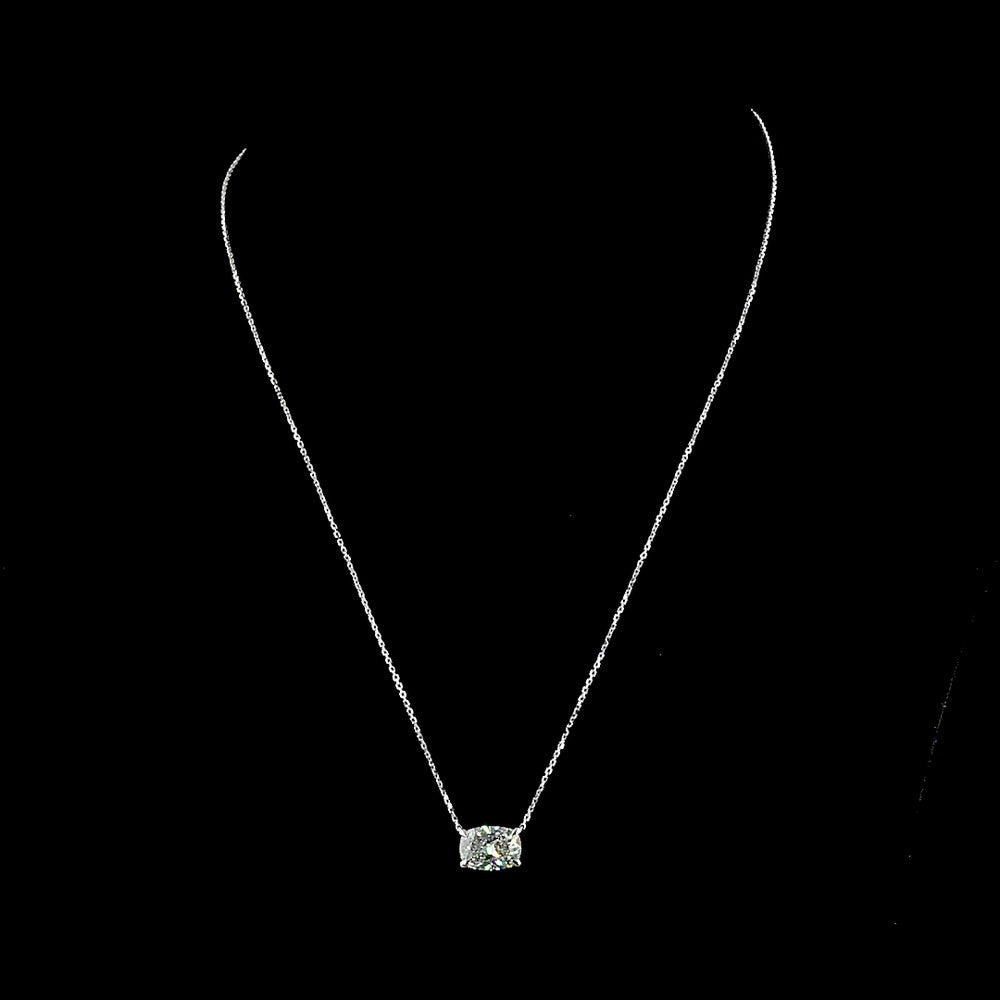 14K White Gold East-West Solitaire Pendant with 3.05 Carat Cushion Brilliant Cut Lab Diamond - IGI Certified E-F VVS2 - Covaloro Fine Jewelry
