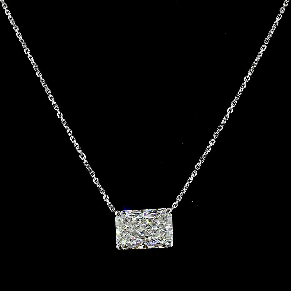 14K White Gold East-West Solitaire Pendant with 3.15 Carat Radiant Cut IGI Certified Lab Diamond - E-F Color VVS2 Clarity - Covaloro Fine Jewelry