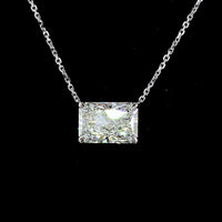 14K White Gold East-West Solitaire Pendant with 3.15 Carat Radiant Cut IGI Certified Lab Diamond - E-F Color VVS2 Clarity - Covaloro Fine Jewelry