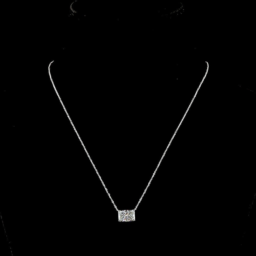 14K White Gold East-West Solitaire Pendant with 3.15 Carat Radiant Cut IGI Certified Lab Diamond - E-F Color VVS2 Clarity - Covaloro Fine Jewelry