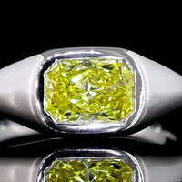 14K White Gold East-West Solitaire Ring with 0.82 Carat Radiant Cut Lab Grown Fancy Vivid Yellow Diamond - VS2 Clarity - Covaloro Fine Jewelry