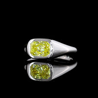 14K White Gold East-West Solitaire Ring with 0.82 Carat Radiant Cut Lab Grown Fancy Vivid Yellow Diamond - VS2 Clarity - Covaloro Fine Jewelry