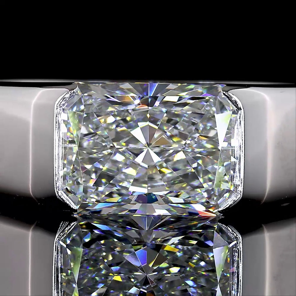 14K White Gold East-West Solitaire Ring with Half-Bezel Set Radiant Cut Lab Diamond - 1.75 Carat Total Weight, E-F Color VS1 Clarity - Covaloro Fine Jewelry