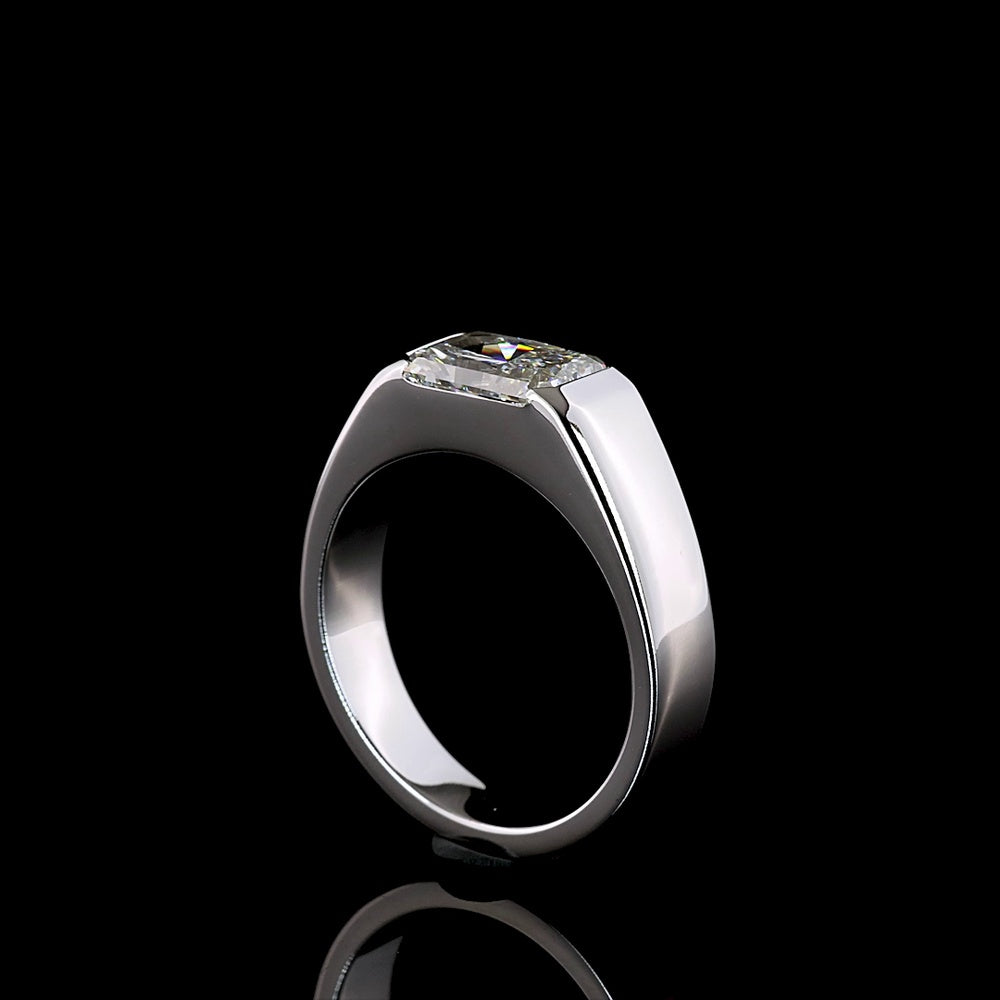 14K White Gold East-West Solitaire Ring with Half-Bezel Set Radiant Cut Lab Diamond - 1.75 Carat Total Weight, E-F Color VS1 Clarity - Covaloro Fine Jewelry