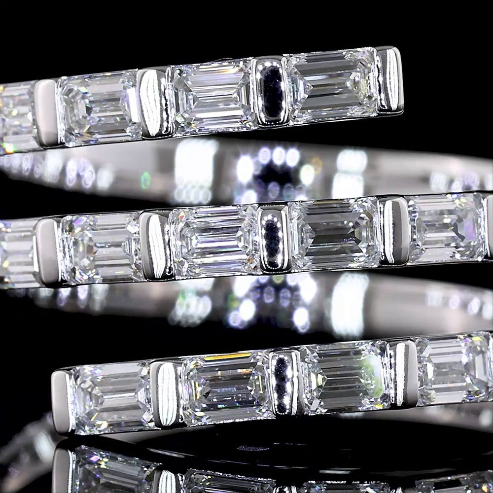 14K White Gold East-West Spiral Ring with Half Bezel Set Emerald Cut Lab Diamonds - 1.02 Carats Total Diamond Weight - Covaloro Fine Jewelry