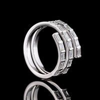 14K White Gold East-West Spiral Ring with Half Bezel Set Emerald Cut Lab Diamonds - 1.02 Carats Total Diamond Weight - Covaloro Fine Jewelry