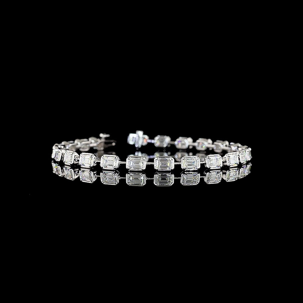 14K White Gold East-West Station Bracelet with 23 Emerald Cut Lab Diamonds - 7.06 Carat Total Weight, E-F Color, VS2 Clarity - Covaloro Fine Jewelry