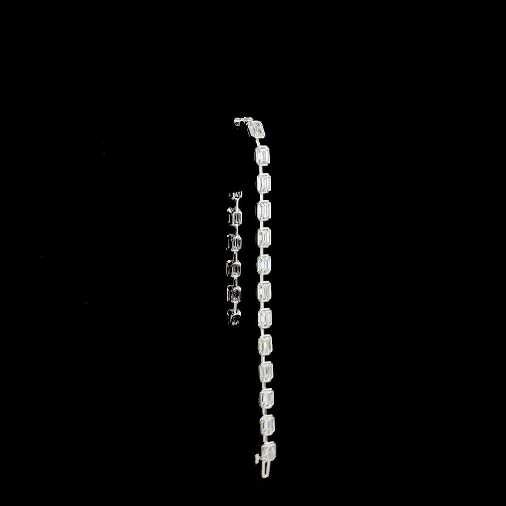 14K White Gold East-West Station Bracelet with 23 Emerald Cut Lab Diamonds - 7.06 Carat Total Weight, E-F Color, VS2 Clarity - Covaloro Fine Jewelry