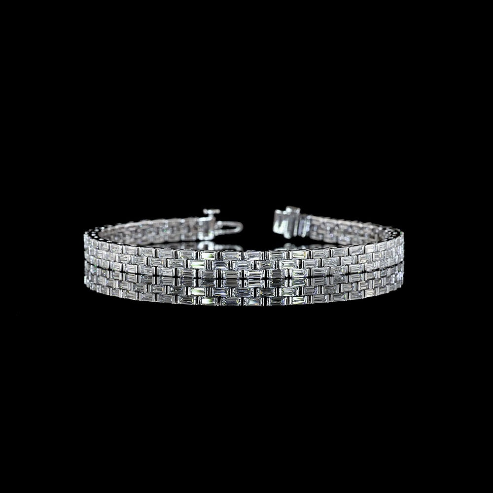 14K White Gold East-West Tennis Bracelet with 132 Half-Bezel Set Baguette Lab Diamonds - 6.32 Carat Total Weight - Covaloro Fine Jewelry