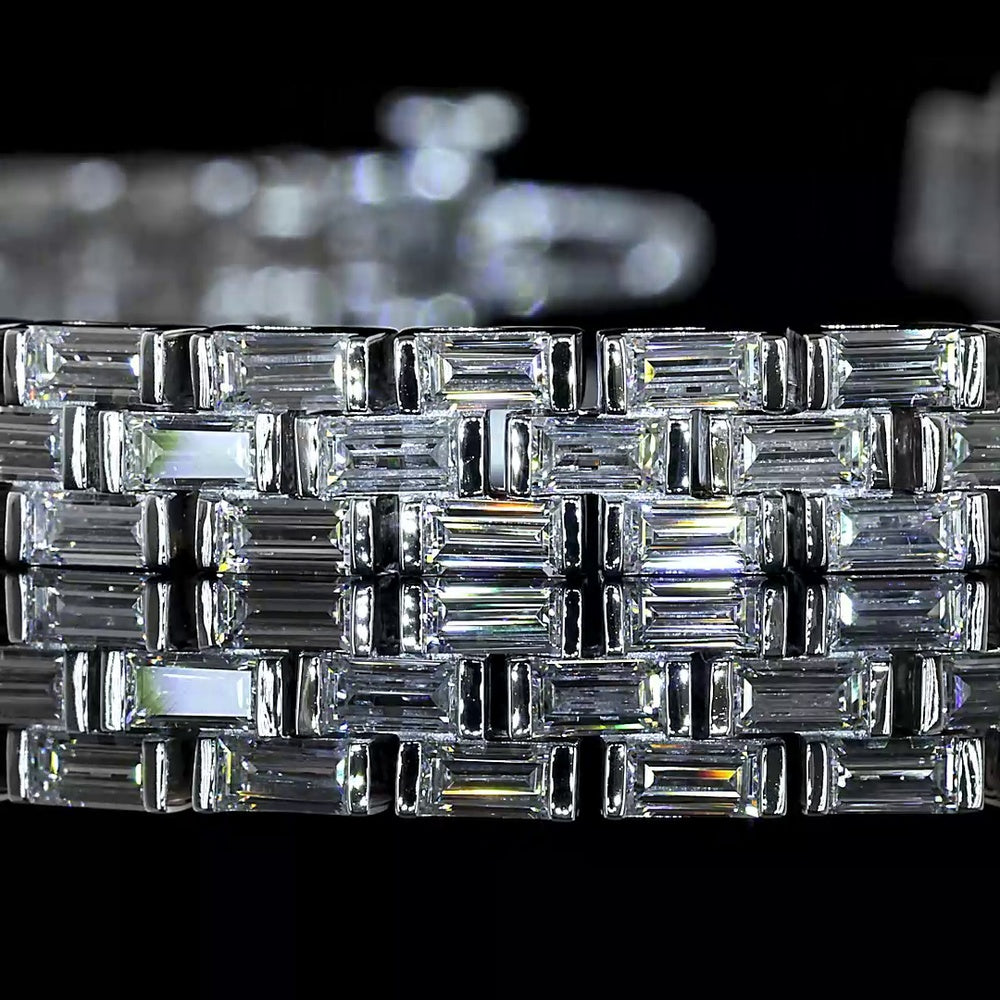 14K White Gold East-West Tennis Bracelet with 132 Half-Bezel Set Baguette Lab Diamonds - 6.32 Carat Total Weight - Covaloro Fine Jewelry