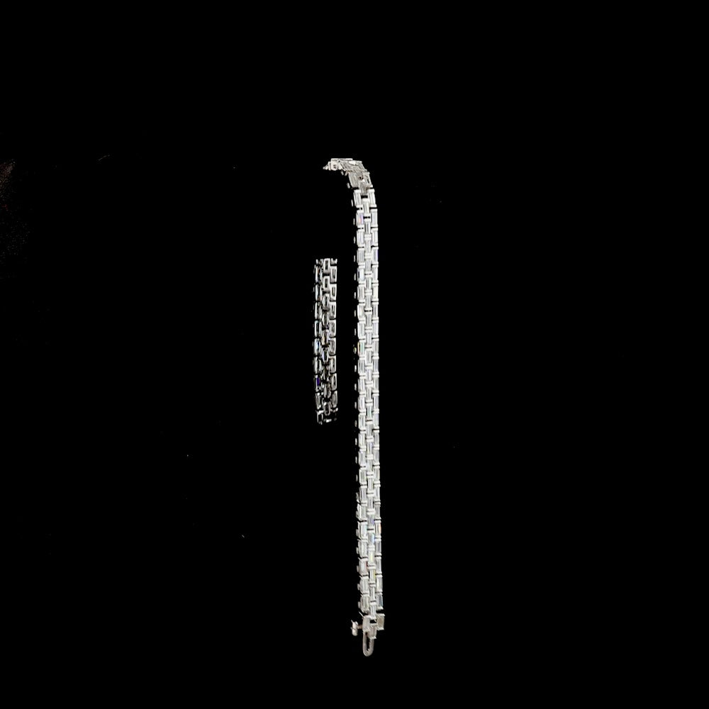 14K White Gold East-West Tennis Bracelet with 132 Half-Bezel Set Baguette Lab Diamonds - 6.32 Carat Total Weight - Covaloro Fine Jewelry