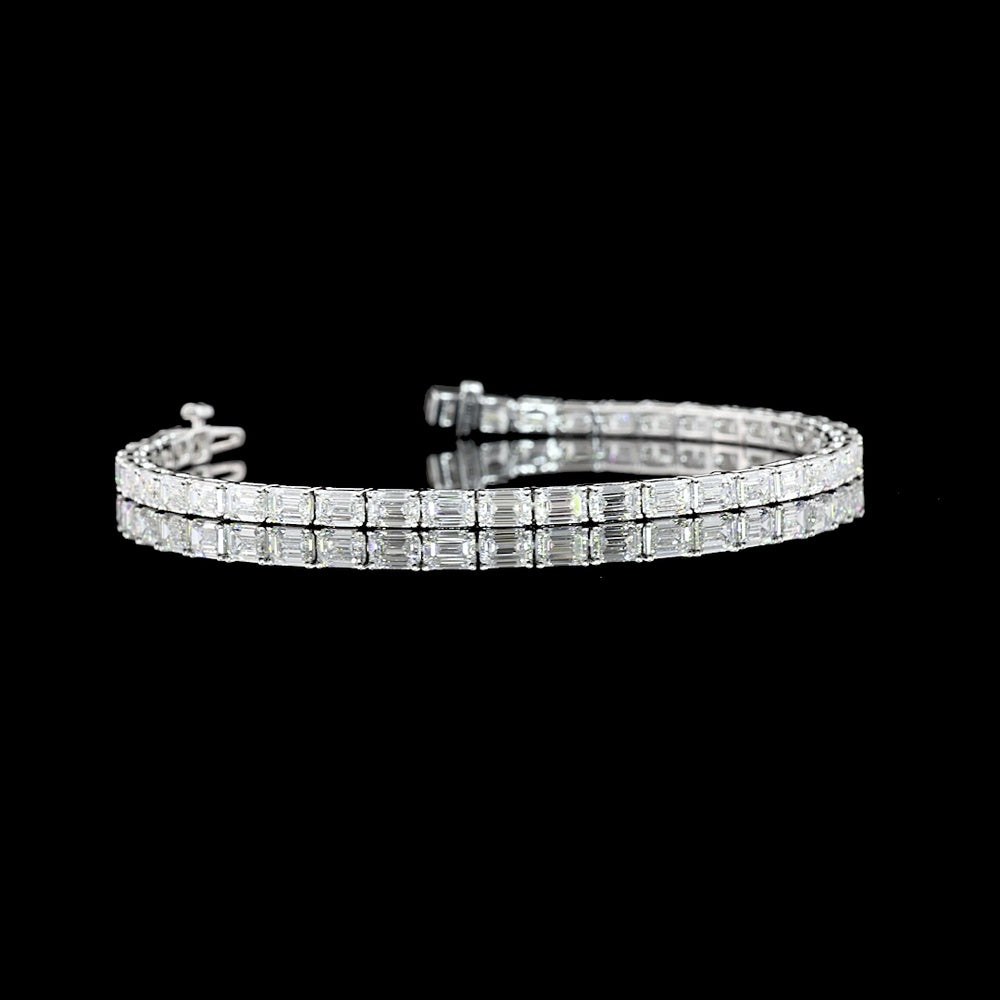 14K White Gold East-West Tennis Bracelet with 39 Emerald Cut Lab Diamonds - 6.90 Carat Total Weight, E-F Color VVS2 Clarity - Covaloro Fine Jewelry