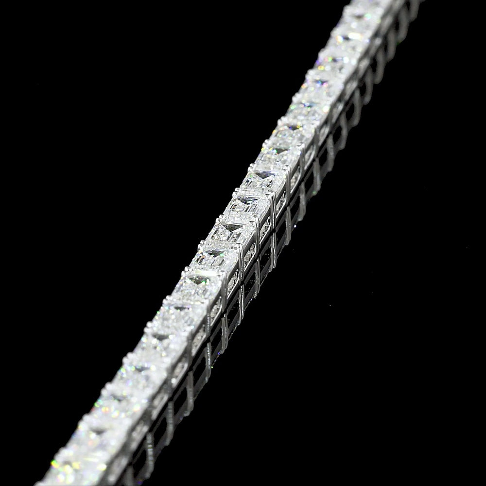 14K White Gold East-West Tennis Bracelet with 39 Emerald Cut Lab Diamonds - 6.90 Carat Total Weight, E-F Color VVS2 Clarity - Covaloro Fine Jewelry