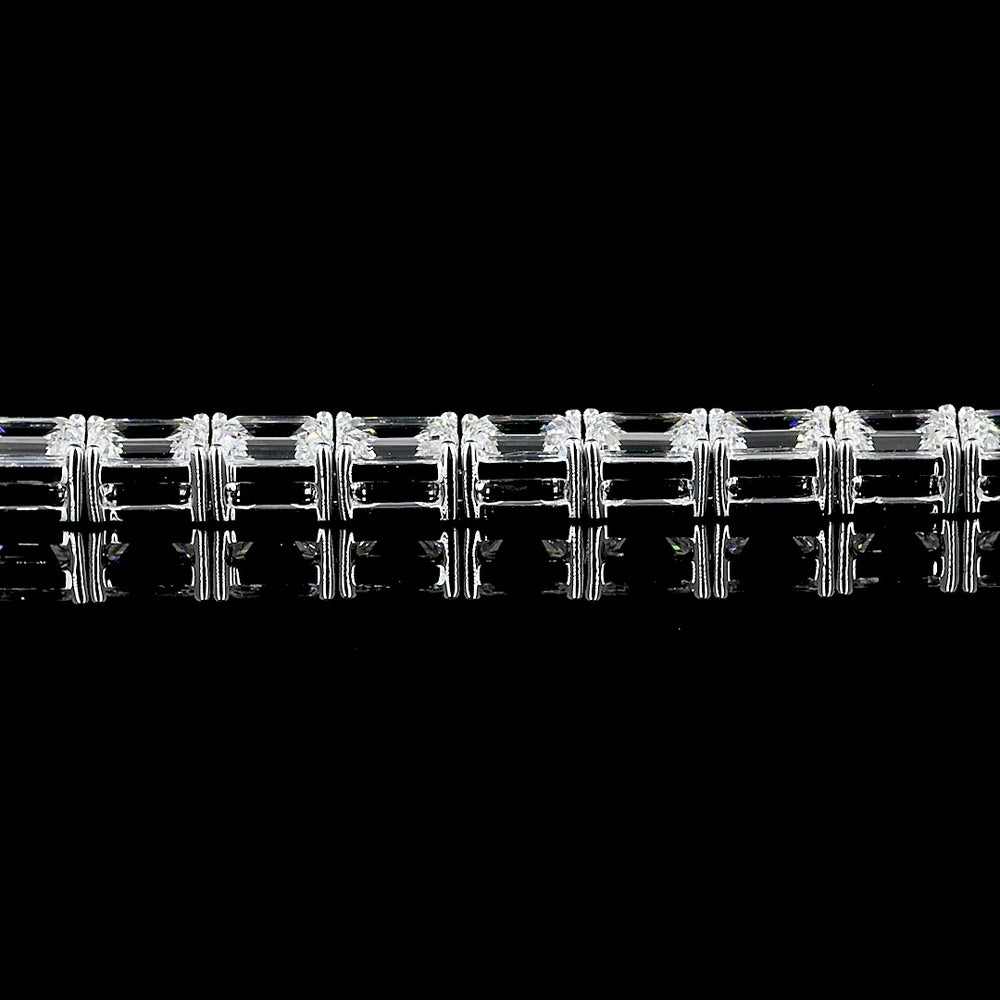 14K White Gold East-West Tennis Bracelet with 39 Emerald Cut Lab Diamonds - 6.90 Carat Total Weight, E-F Color VVS2 Clarity - Covaloro Fine Jewelry