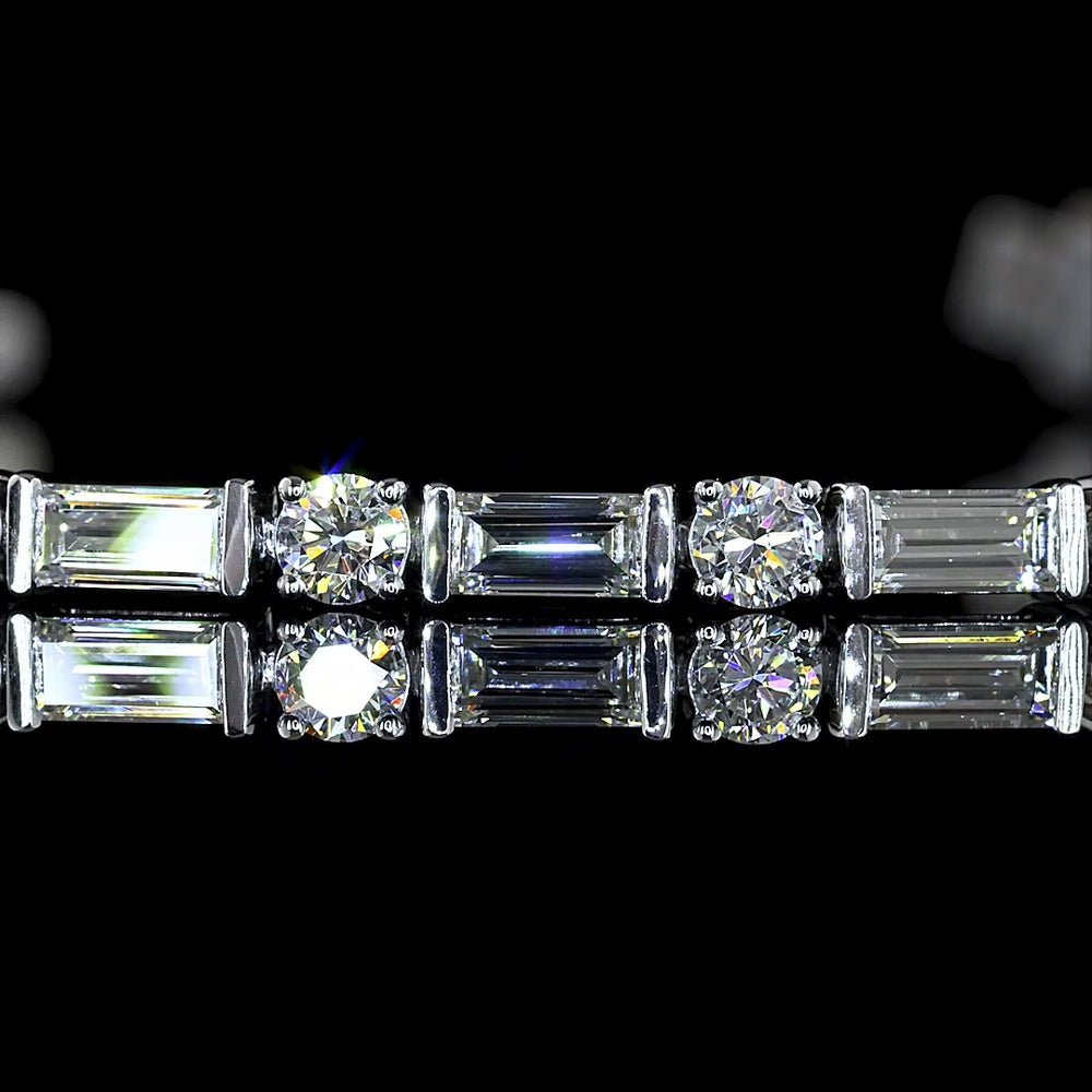 14K White Gold East-West Tennis Bracelet with Alternating Baguette and Round Lab Diamonds - 4.08 Carats Total Diamond Weight - Covaloro Fine Jewelry