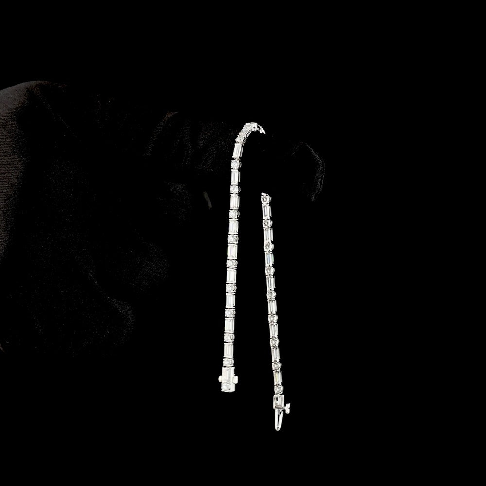 14K White Gold East-West Tennis Bracelet with Alternating Baguette and Round Lab Diamonds - 4.12 Carat Total Weight - Covaloro Fine Jewelry