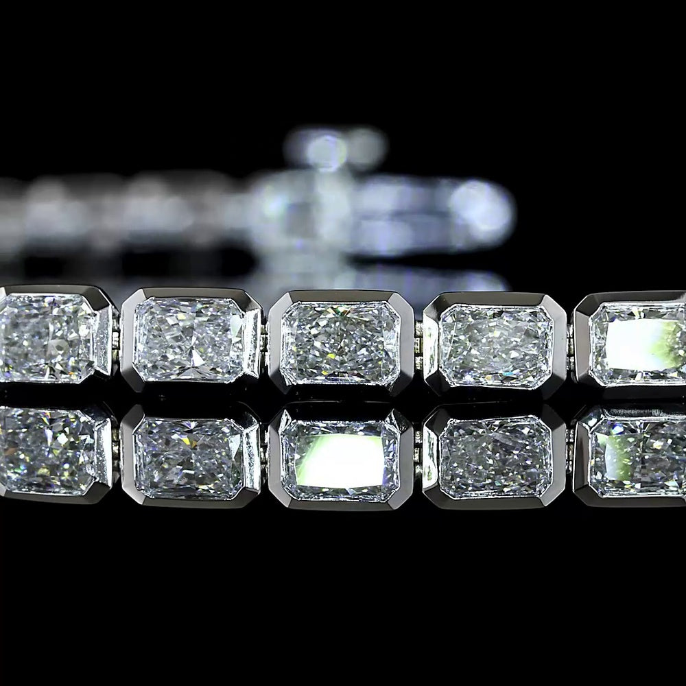 14K White Gold East-West Tennis Bracelet with Bezel Set Radiant Cut Lab Diamonds - 4.82 Total Carat Weight, E-F Color, VS1 Clarity - Covaloro Fine Jewelry