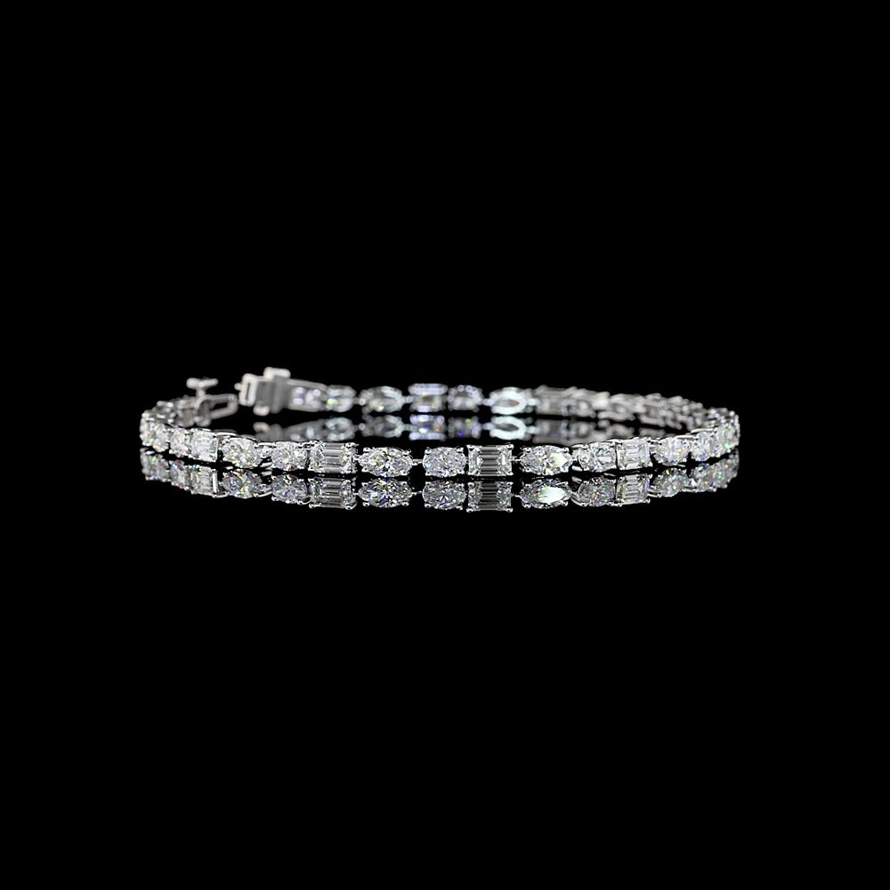 14K White Gold East-West Tennis Bracelet with Emerald, Marquise, and Oval Lab Diamonds - 6.11 Carats Total Diamond Weight - Covaloro Fine Jewelry